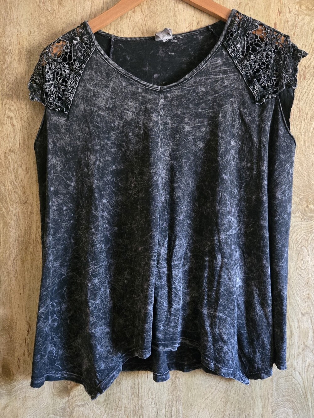 American Age Boho Grunge Stoned Washed Lace Top